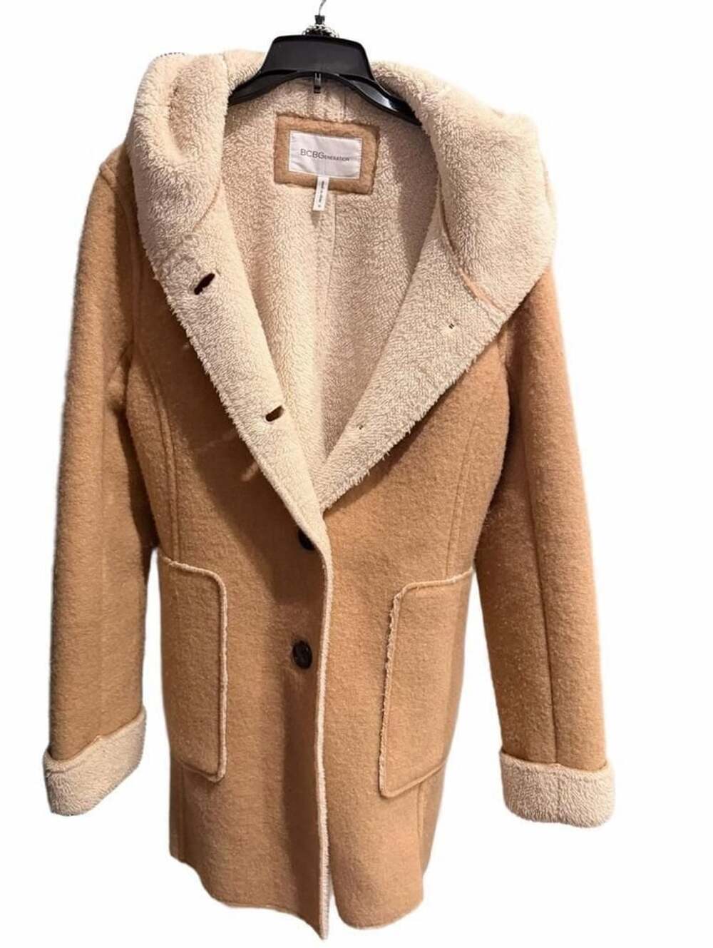 BCBGeneration Tan Sherpa Lined Hooded Coat Size M